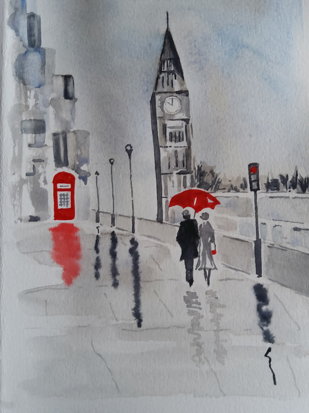 London in rain